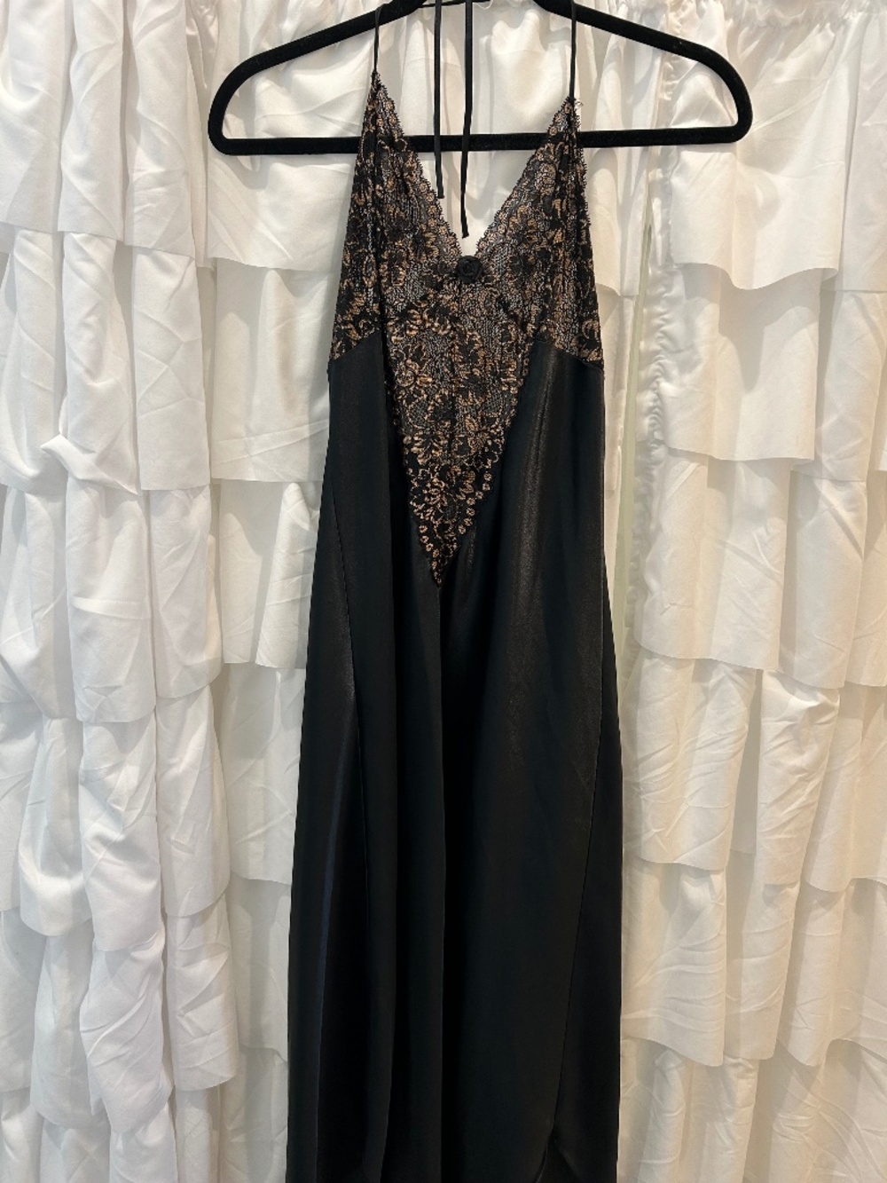 Black Lace Satin Slip Midi Dress
